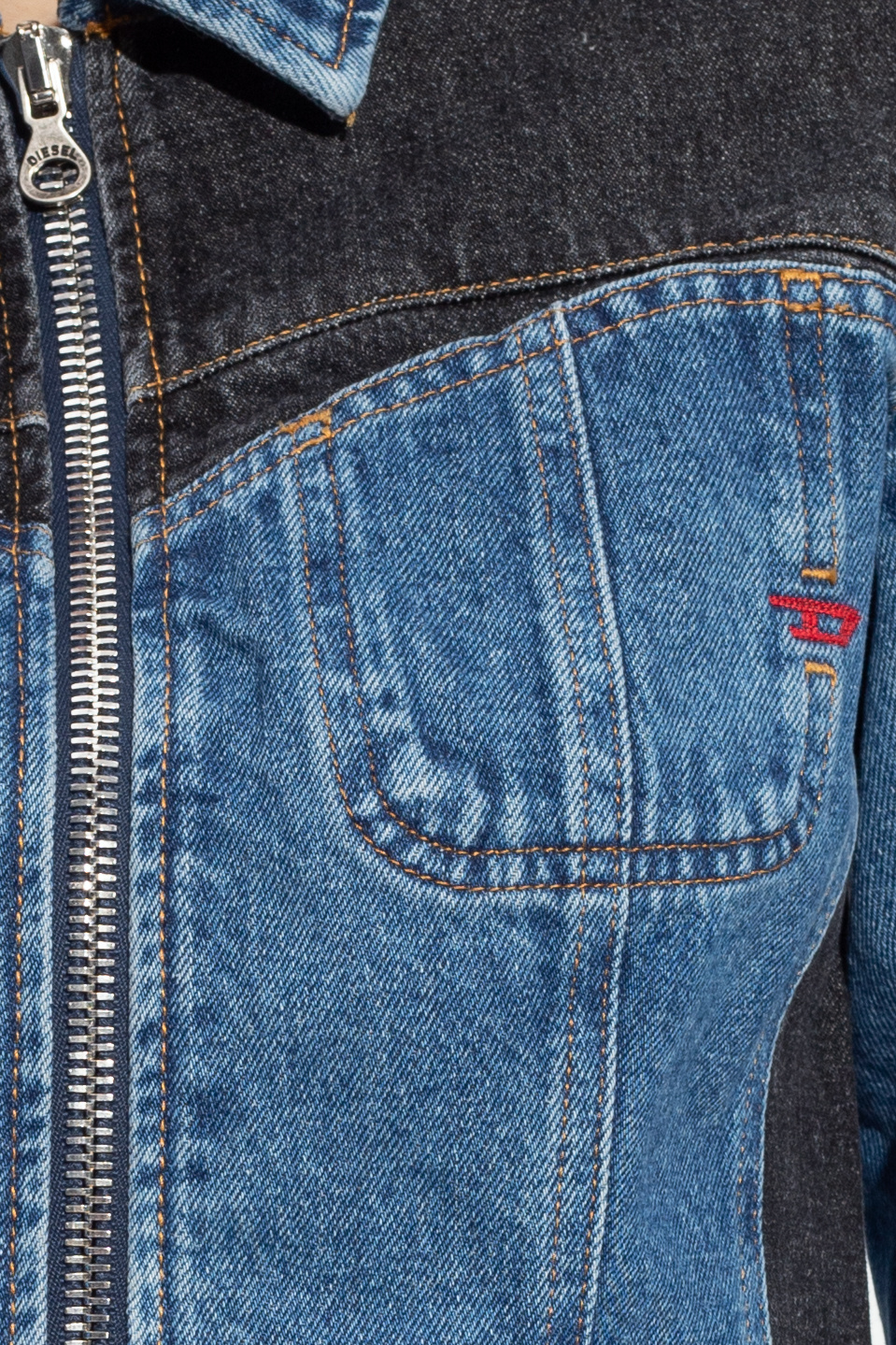 Blue 'DE - logo-print colour-block swim shirt - HS' denim